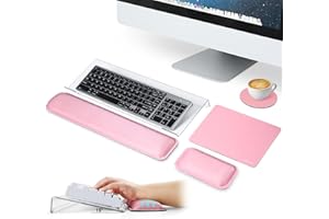 VAGAU Ergonomic Computer Keyboard Stand with Wrist Rest, Acrylic Keyboard Riser for Desk+Keyboard Wrist Pad+Mouse Pad with Wrist Rest+Coaster, Comfortable Typing Wrist Pain & Carpal Tunnel Relief