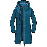 33,000ft Women's Waterproof Long Rain Coats with Mesh-Lind Breathable Rain Jacket with Hood Trench Coats Windbreaker