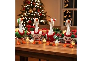 QOCNAM Christmas Desk Goose Outfits 7 Inches,4 Sets Mini Desktop Goose Holiday Clothes,Knitted Sweater with Knitting Hats,Christmas Table Decorations Office Decor Small Statue Decor(No Goose Statue)
