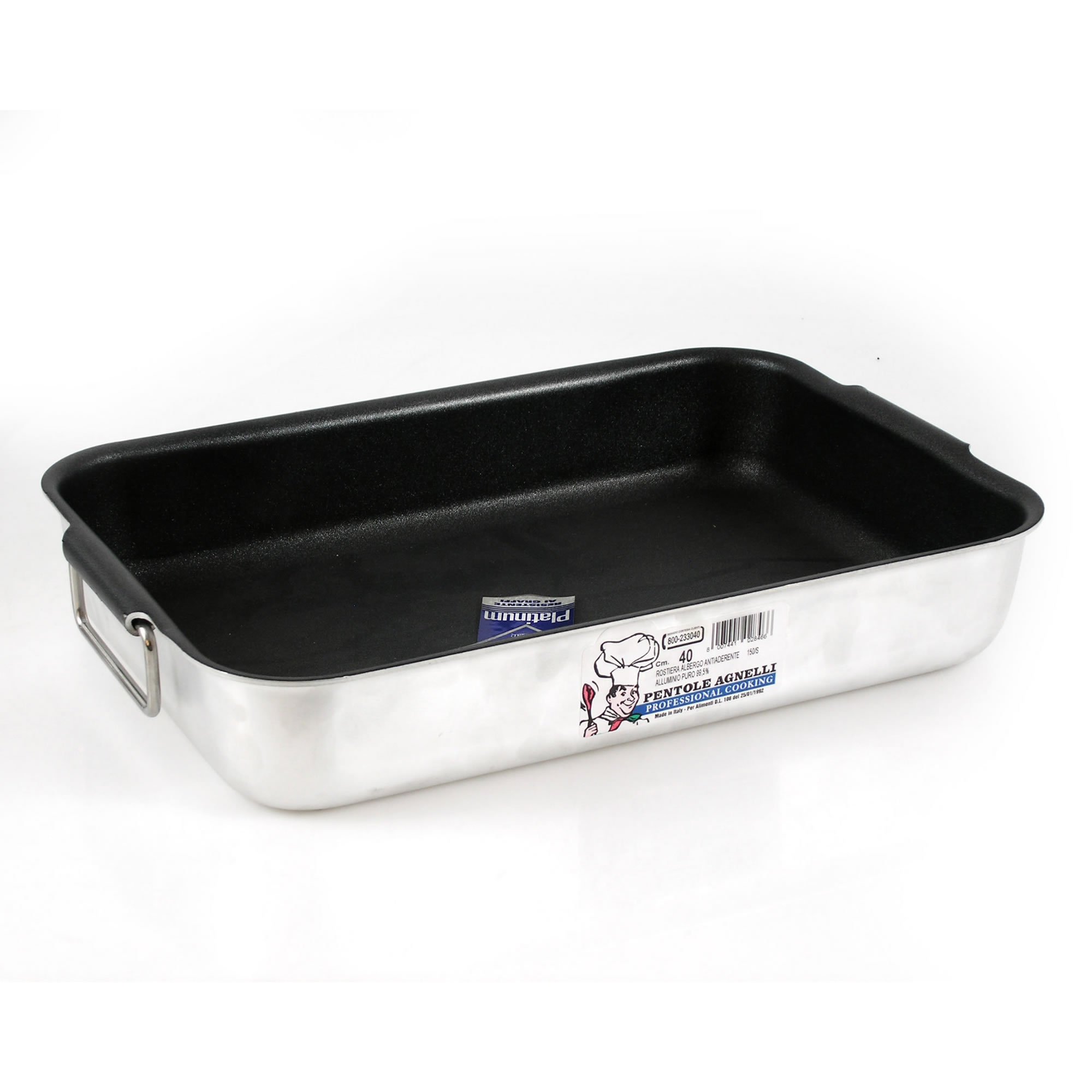 Pentole Agnelli Professional Aluminium Anti - Adherent 3 Mm. Rectangular Roasting Plate, 2 Folding Handles, Length 60 Cm.