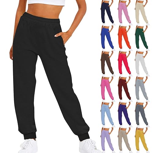 Sweatpants For Women Uk Elasticated Waist Women’S Fleece Cuffed Jogging Bottoms Solid Color Slim Fit Lightweight Joggers Winter Warm Ladies Lounge Pants With Pockets Stretchy Comfy Tracksuit Bottoms