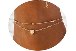 Kyerlyn Tiny Initial Heart Anklet 18K Gold Plated Dainty Personalized Letter Heart Charm Anklet Layered Cute Beaded Handmade Carved Alphabet A-Z Layer Anklet Summer Beach Gift for Her