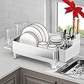 Dish Drying Rack, 304 Stainless Steel Dish Racks for Kitchen Counter, Dish Drainers with Automatic Drainage, Utensil Holder &