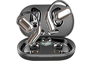 EUQQ Open Ear Bluetooth 5.4 Headphones, Wireless Earbuds Sport Over Earphones Built-in Mic with Ear Hooks 50H Playtime Ear Buds LED Display Charging Case, Waterproof Design for Running Fitness, Black