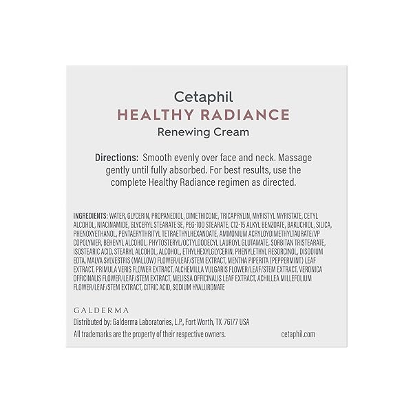 CETAPHIL FACE CREAM, HEALTHY RADIANCE RENEWING CREAM, VISIBLY REDUCES LOOK OF DARK SPOTS, BRIGHTENING LOTION, DESIGNED FOR SENSITIVE SKIN, HYPOALLERGENIC, FRAGRANCE FREE, 1.7OZ