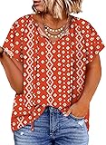 Eytino Women Plus Size Tops Boho Printed V Neck