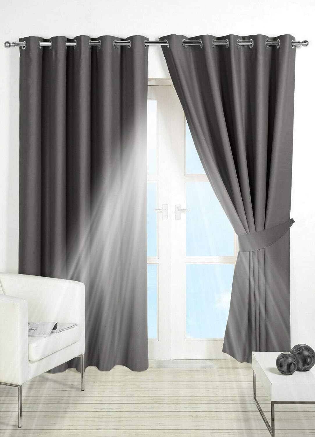 PAIR of BLACKOUT CURTAINS Super Soft Solid Thermal INSULATED EYELET