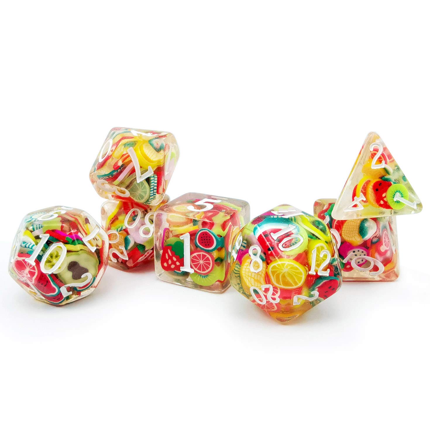 Bescon Fruit Polyhedral Dice Set, Novelty RPG Dice set of 7