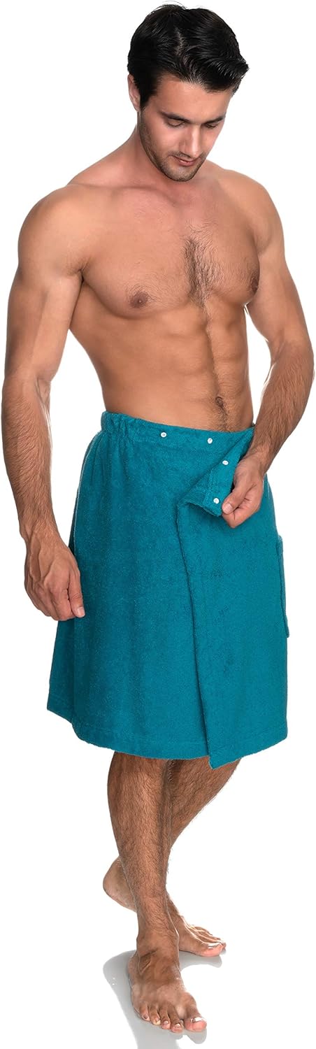 Towelselections Men S Wrap Shower Bath Terry Towel With Snaps Small Large Algiers Blue At Amazon Men S Clothing Store