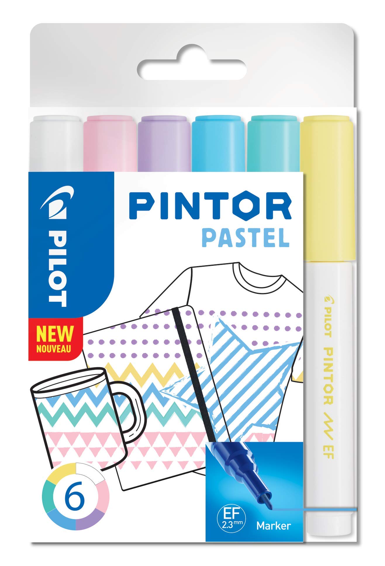 PILOT - Pintor, Pastel Mix, Wallet of 6 Creative Multi-Surface Water-Based Permanent Markers - Quick Dry - For Fabrics, Glass, Wood, Stone, DIY/Amateur Artists - Fine Tip - Assorted Pastel Colors