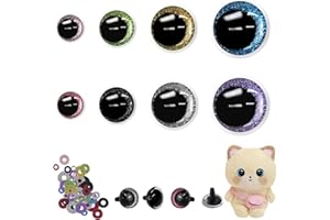 Buyongwant Safety Eyes for Crocheting with Washers, 12-25mm Amigurumi Eyes 3D Glitter, 72Pcs Moon Stuffed Crochet Eyes for Animal Doll Crafts, Multicolor