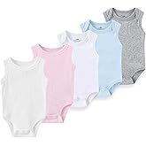 BIGBIGKISS Baby Sleeveless Bodysuit 5-Pack Cotton Infant Boy Girl Romper Unisex Baby Clothes 0-12 Months