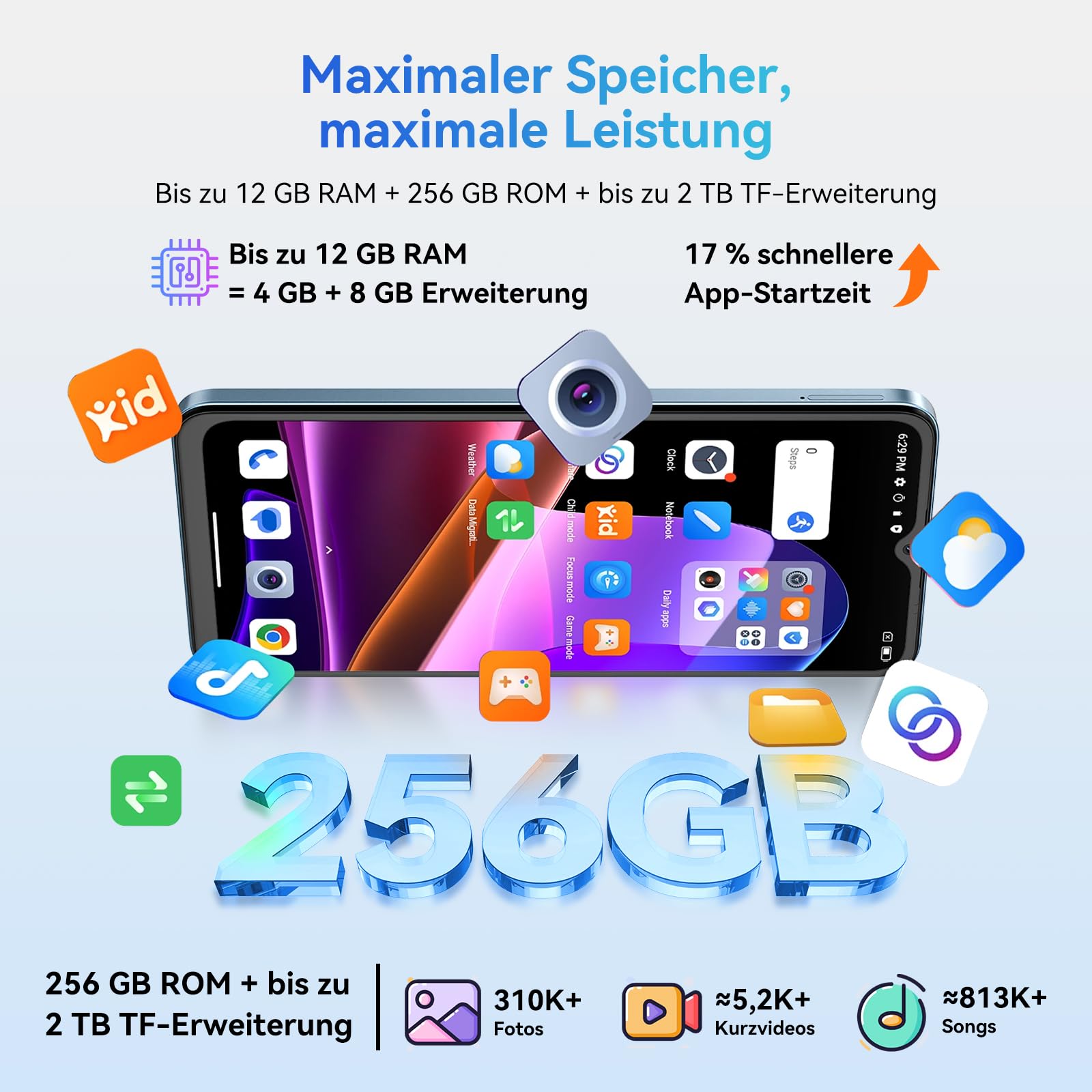 OSCAL Flat 2 Mobile Phone Without Contract Android 15, 12GB + 256GB 2TB TF Mobile Phone, 90Hz 6.56 Inch HD+ 90Hz, Octa-Core, 5000mAh, 13MP + 8MP AI Camera Smartphone Without Contract Dual SIM 4G OTG