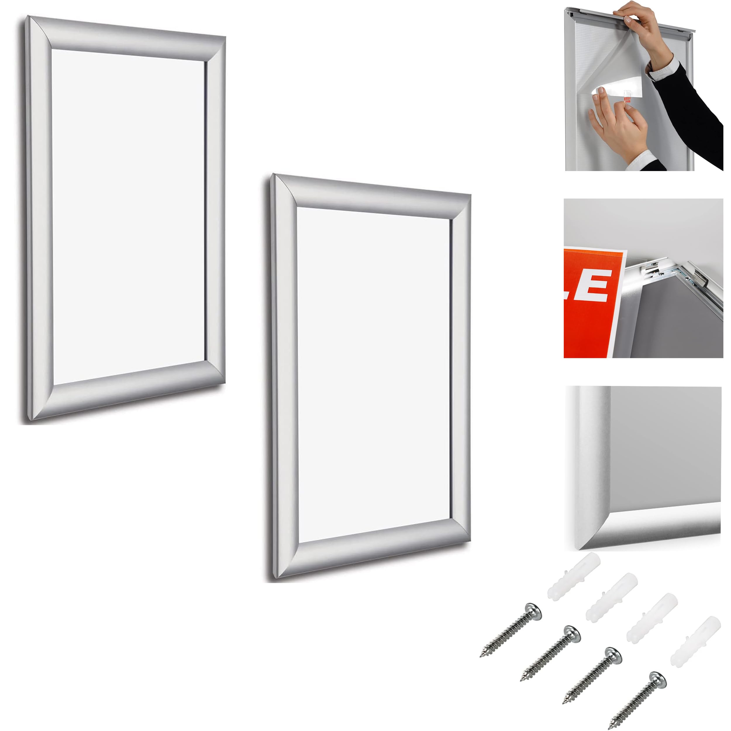 Pack OF 2. A3 Aluminium Snap Frames CLICK SIGN OR POSTER HOLDER IDEAL AS MENUS & CERTIFICATES DISPLAY A3 Pack of 2.