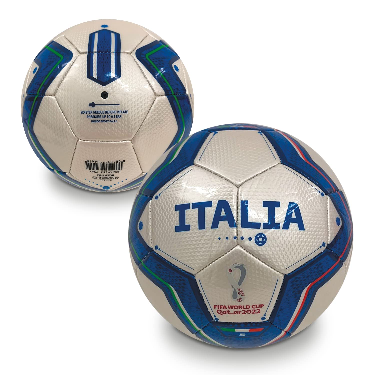 Mondo Toys - FIFA World Cup Qatar 2022 Sewn Football - Italy - Official Product - Size 5-400 g - White Light Blue - 13441