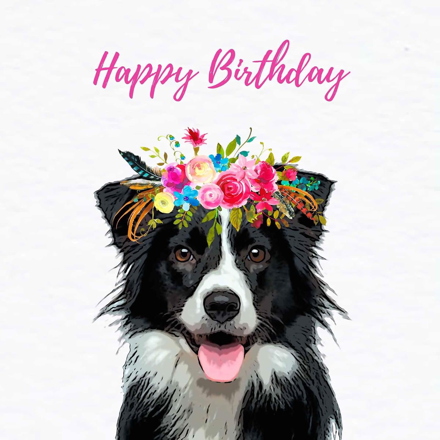 Border Collie Birthday Card, white, 6 x 6 inch - Image 4