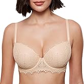 DOBREVA Women's Balconette Bra Lace Lightly Padded Demi Full Coverage Plus Size Bras Underwire Support
