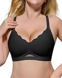 HORISUN Womens Wireless Bras Scalloped V Neck Push