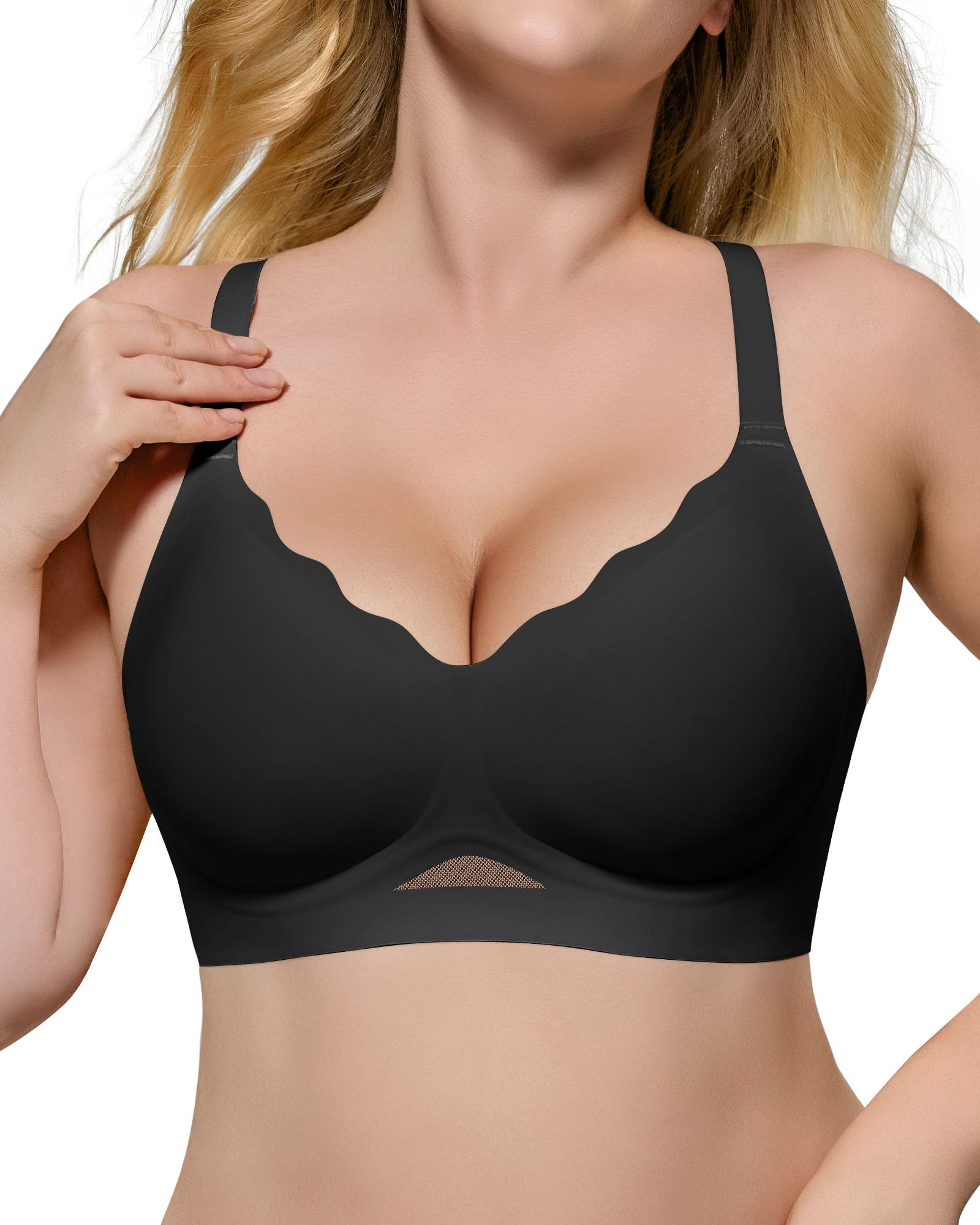 HORISUN Womens Wireless Bras Scalloped V Neck Push