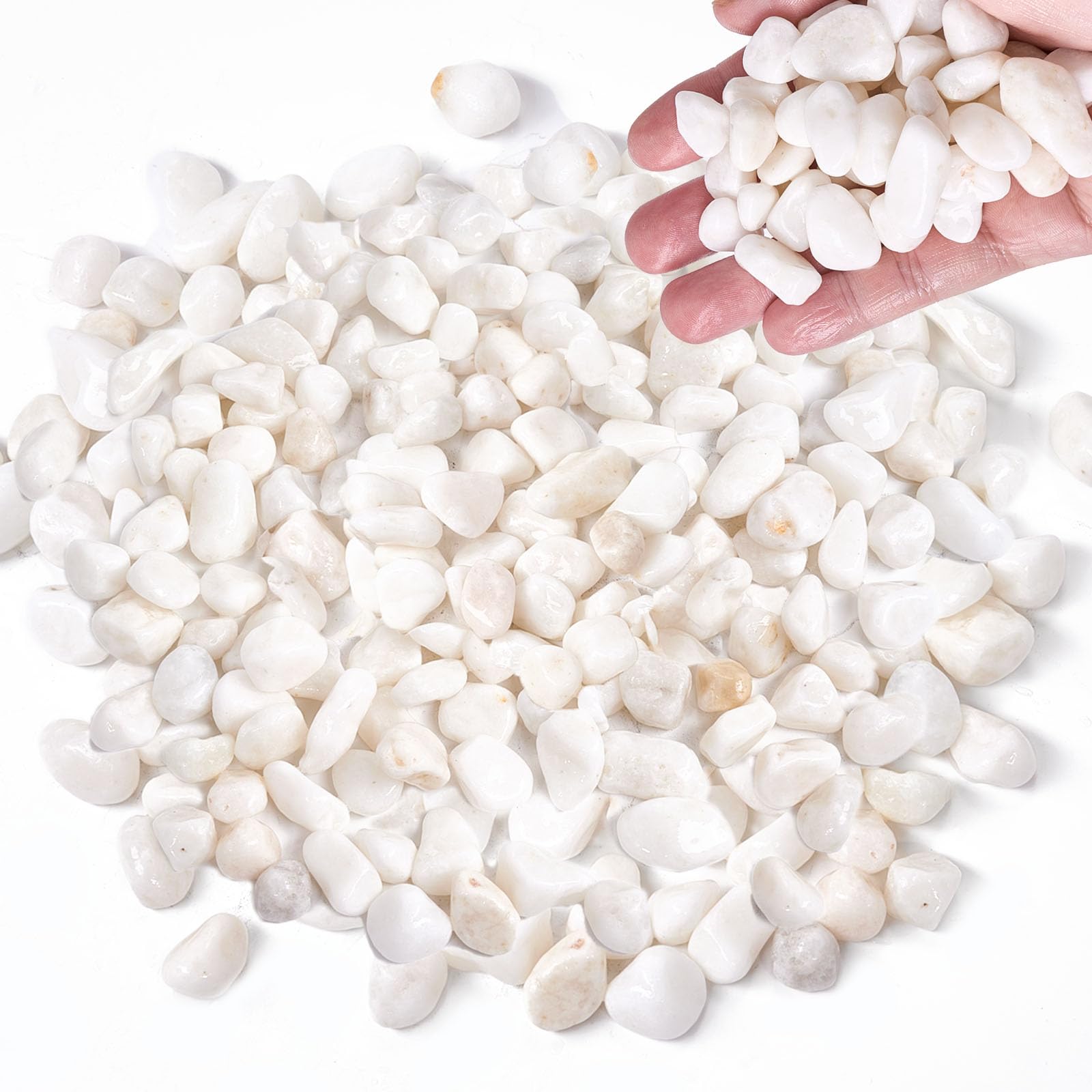 2.1 Lb White Decorative Stones, 1.2-1.5CM Pebbles for Garden, Plant Pots, and Vases