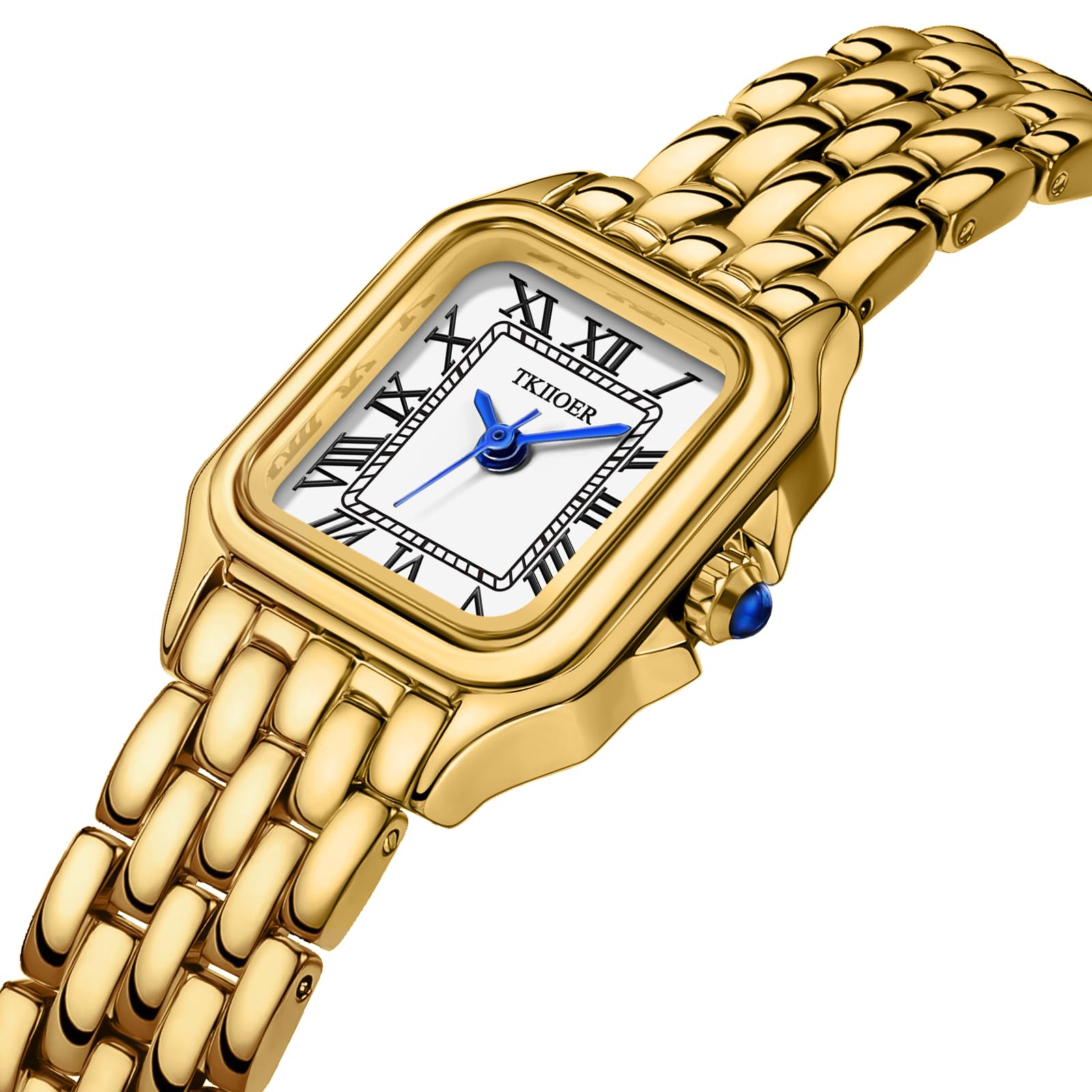 TKIIOER Small Gold Watches for Women, Vintage Roman Dial Women's Watches, Rectangular Case Ladies Analog Watch