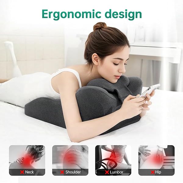 MOONYOOY MEMORY FOAM ERGONOMIC SUPPORT PILLOW & LEG ELEVATION CUSHION – MEMORY FOAM BACK SUPPORT FOR BED SITTING, READING & DAILY RELAXING, REMOVABLE WASHABLE COVER, GRAY