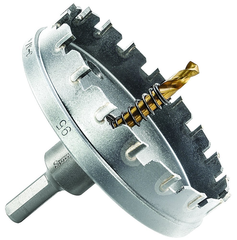 Starrett Tungsten Carbide Tipped Hole Saw - SM95 Sheet Metal Cutter With Arbor & Pilot Drill Bit - For Drilling Stainless Steel Aluminum Alloy - 95 mm
