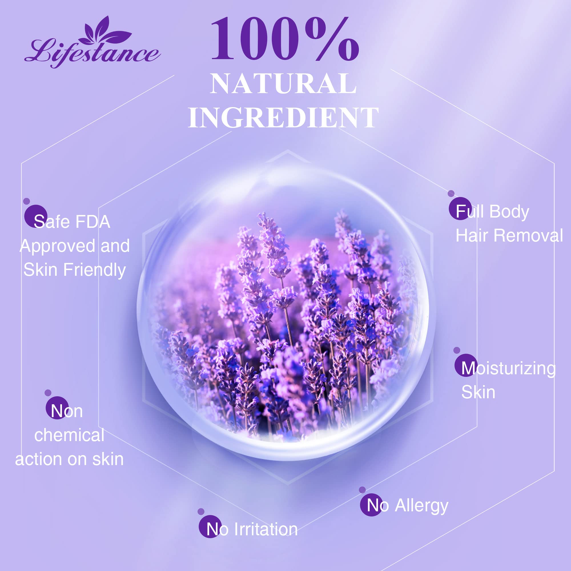 Lifestance Hard Wax Beans Hair Removal Kit, 1lb Large Refill Stripless Waxing Beans for Women Men Waxing Depilatory Lavender Pearl Wax Beads