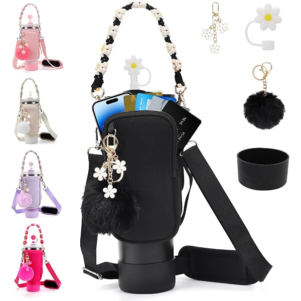 Clear Water Bottle Carrier Bag For Stanley & Brumate 40oz - Adjustable Strap, PVC Cup Holder