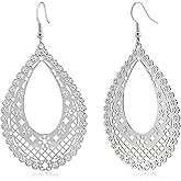 Teppdfann Teardrop Earrings for Women – Intricate Filigree Drop Earrings with Openwork Design, Elegant Dangle Earrings Lightweight Boho Jewelry for Everyday & Special Occasions - Gold & Silver