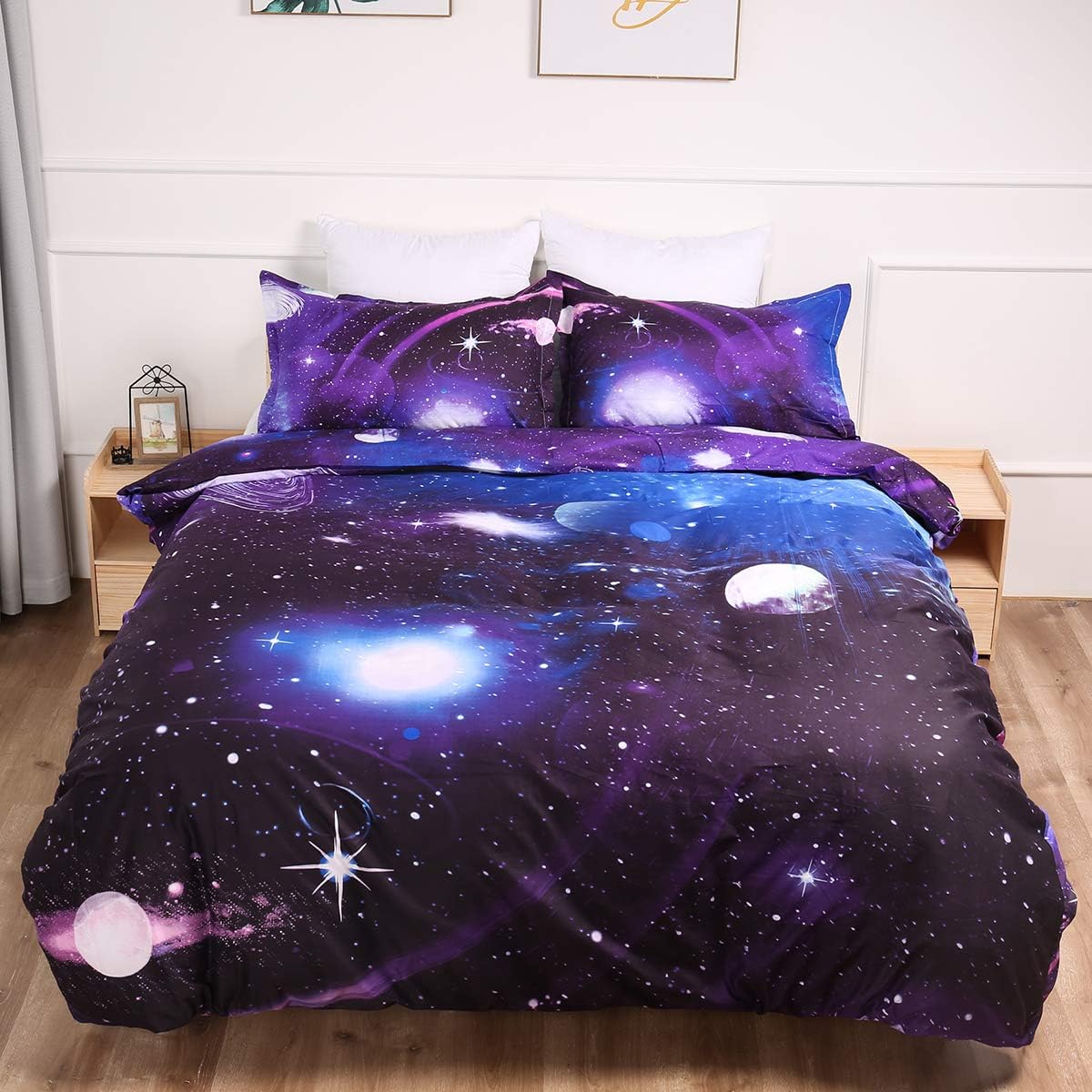 Galaxy Duvet Cover Single Reversible Universe Moon Printed Bedding Set Soft Microfiber Quilt Cover with Zipper Closure for Bedding Decro (2Pcs,135x200cm) - Image 3