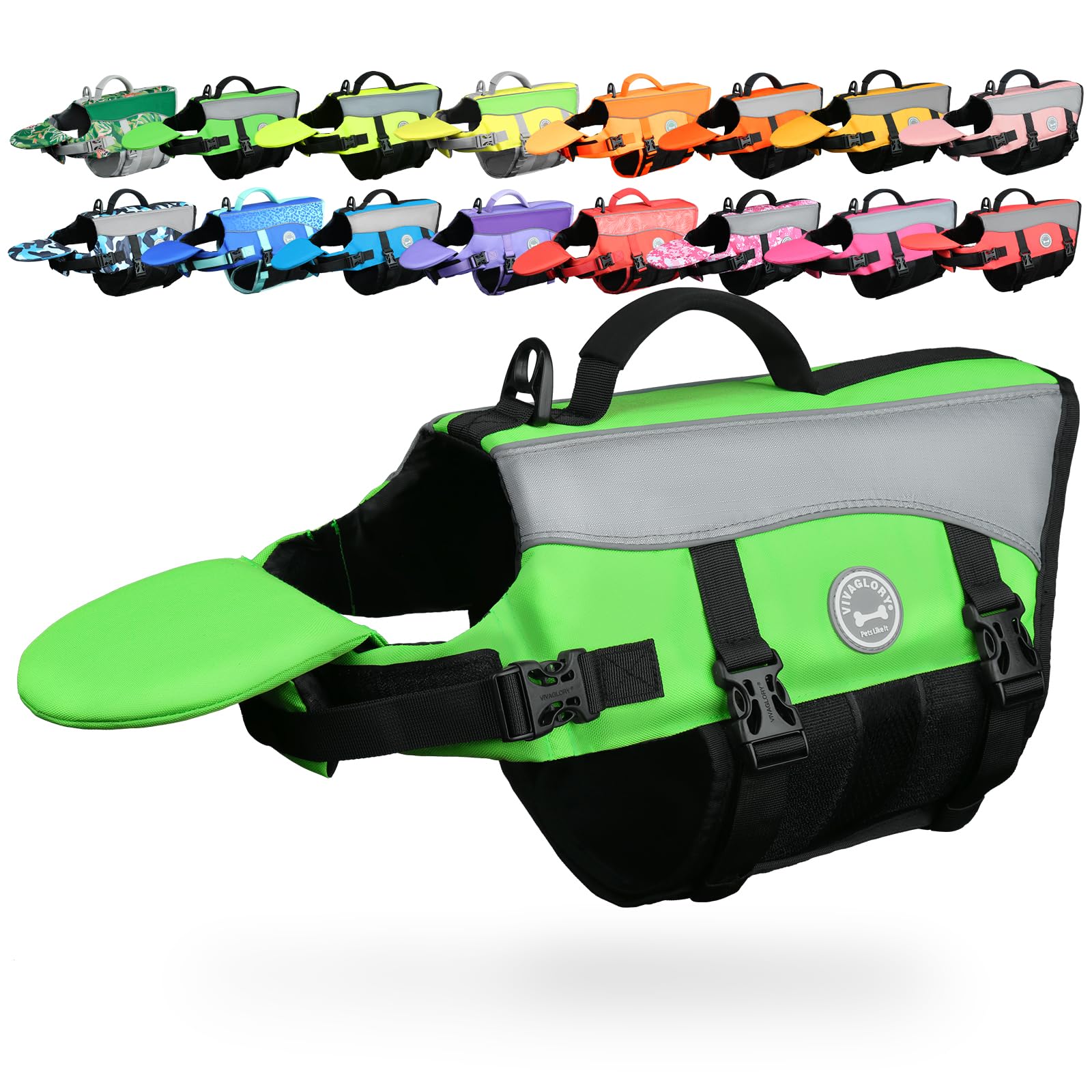 VIVAGLORY Front Float Dog Life Jacket, Dog Buoyancy Aid for Swimming & Boating, Life Vest with Chin Float & Handle, Ripstop & Buoyancy for Doggy, XXS, Bright Green — image 1