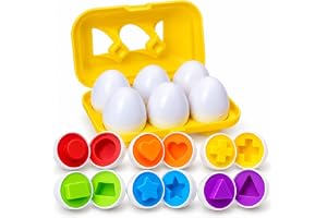 Brinquedo Educativo Montessori, 6 Ovos de Encaixar, Formas e Cores | 6 ovos com diferentes cores e formas para abrir, combinar e encaixar, tornando o aprendizado mais divertido