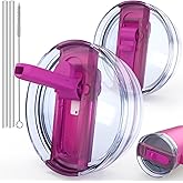 2 PCS Spill Proof Tumblers Flip Straw Lid for Stanley Cup 30oz, Replacement Leak Proof Tumbler Lid Fit for Quencher, Reusable Tumbler Cover 30oz Stanley Cup Accessories(Rose Red+Rose Red)