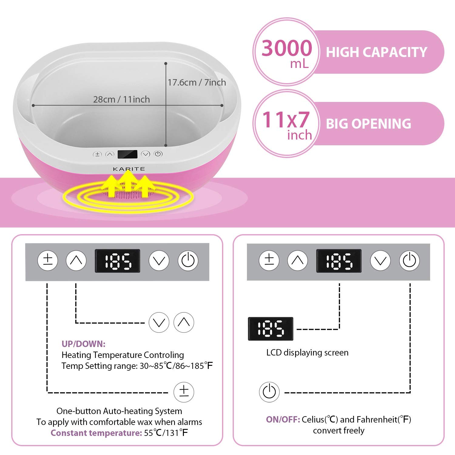 KARITE Paraffin Wax Machine for Hand and Feet, Fast Wax Meltdown Paraffin Bath, 3000ml Large Capacity Paraffin Wax Warmer with 2lb Paraffin Wax Refills & Thermal Mitts for SPA & Arthritis Treatment: Beauty