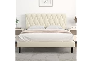 IYEE NATURE Queen Bed Frame Upholstered Platform with Headboard and Strong Wooden Slats, Strong Weight Capacity, Non-Slip and Noise-Free,No Box Spring Needed, Easy Assembly,Beige