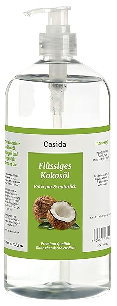 Kokosöl flüssig mit Pumpspender - pur & natürlich - Reines, flüssiges, fraktioniertes Kokosöl aus der Apotheke, 1000 ml