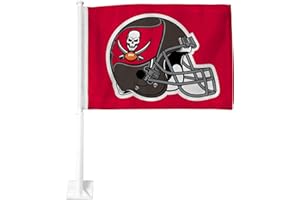 Rico Industries NFL Tampa Bay Buccaneers - Helmet on Red Car Flag with included Pole , 16 x 19.5"