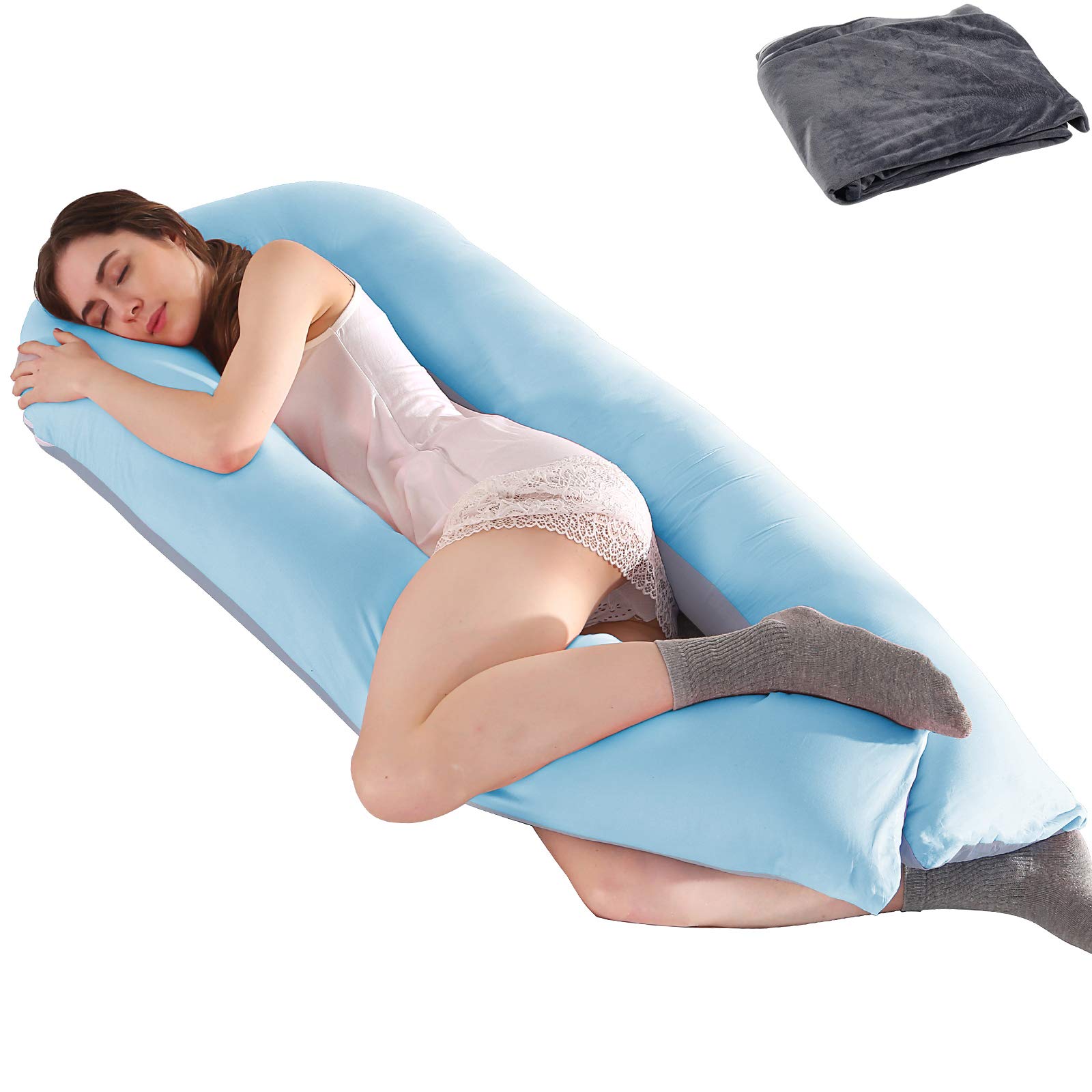 GRANDMA SHARK Pregnancy Pillow for Sleeping, U Shaped Pillow, Large pillow, Maternity Body Pillow with Pillowslip, Blue