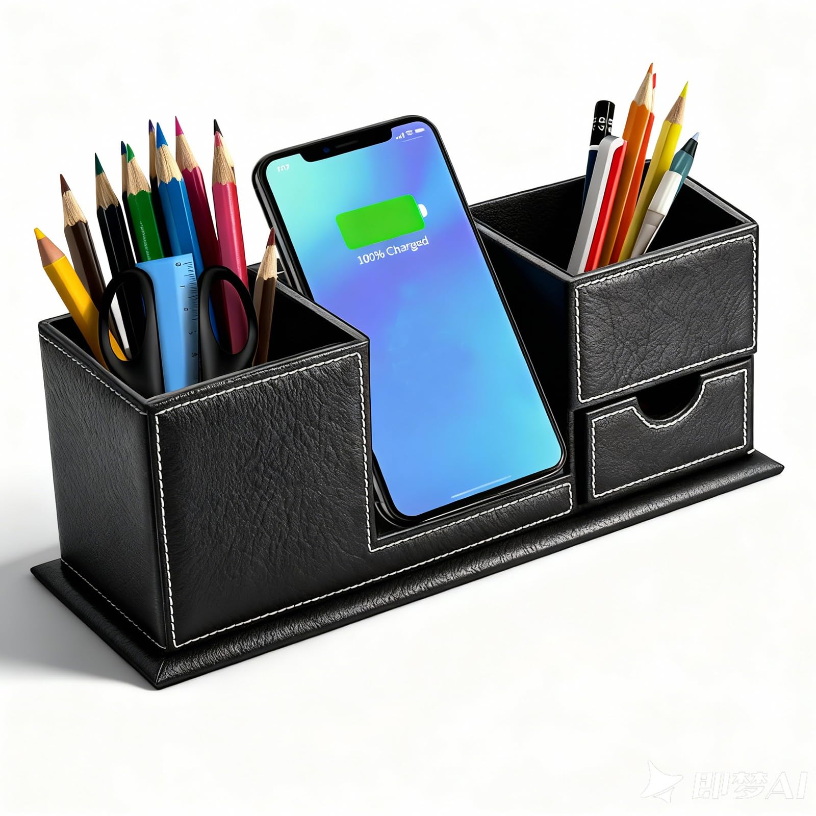 Desk Organizer with Fast Wireless Charger & Pen Holder | Qi-Certified Charging Dock Station for Office & Home Desk.