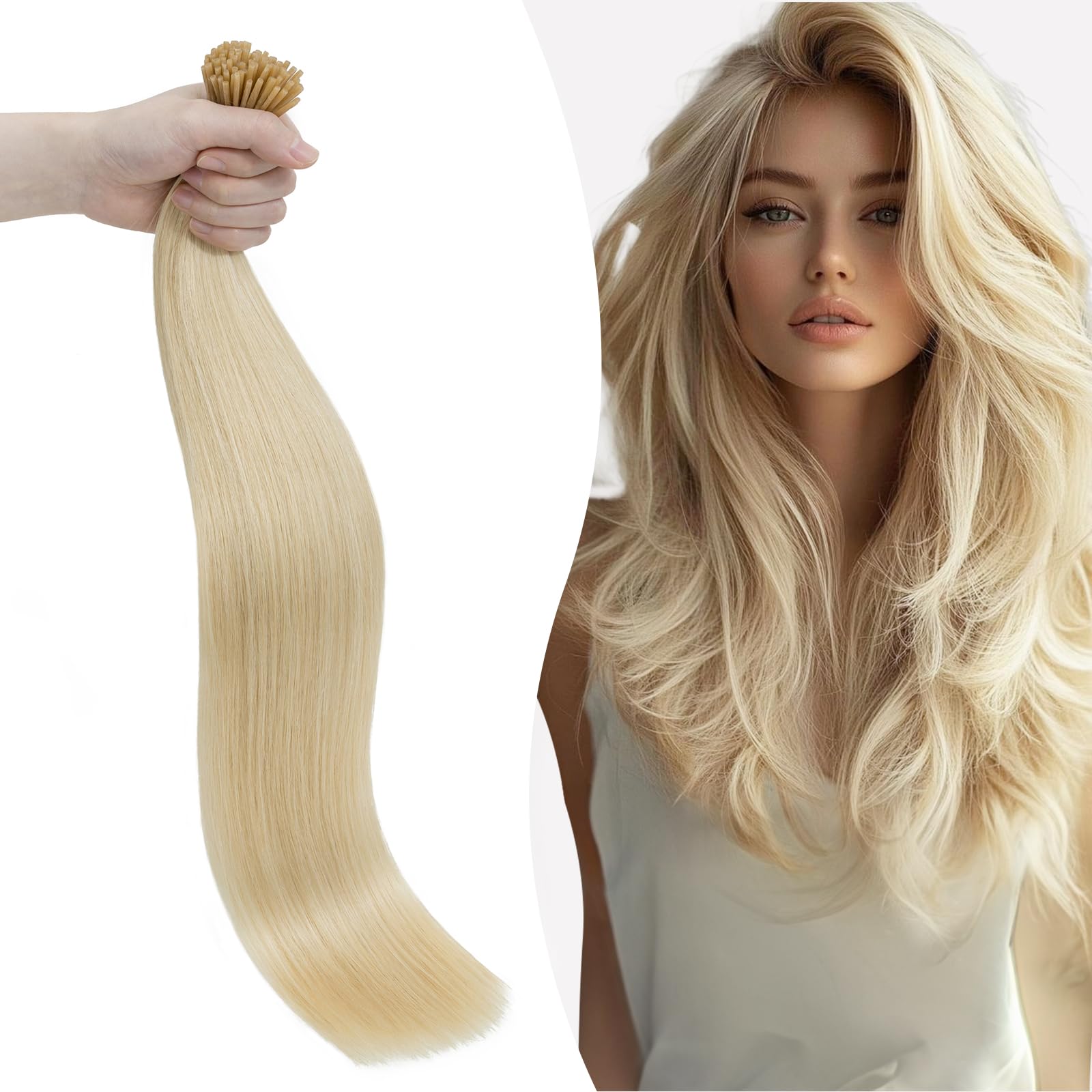 Silk-co Prebonded Hair Extensions #613 Bleach Blonde Stick Tip Real Human Hair I tip Remy Stick Hair Extension 50 Strands 1g/s 20inch
