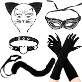 Abitoncc Black Cat Costume Accessories for Women with Glitter Mask Ears Headband Gloves Choke Plush Tail Tattoo on Halloween Christmas