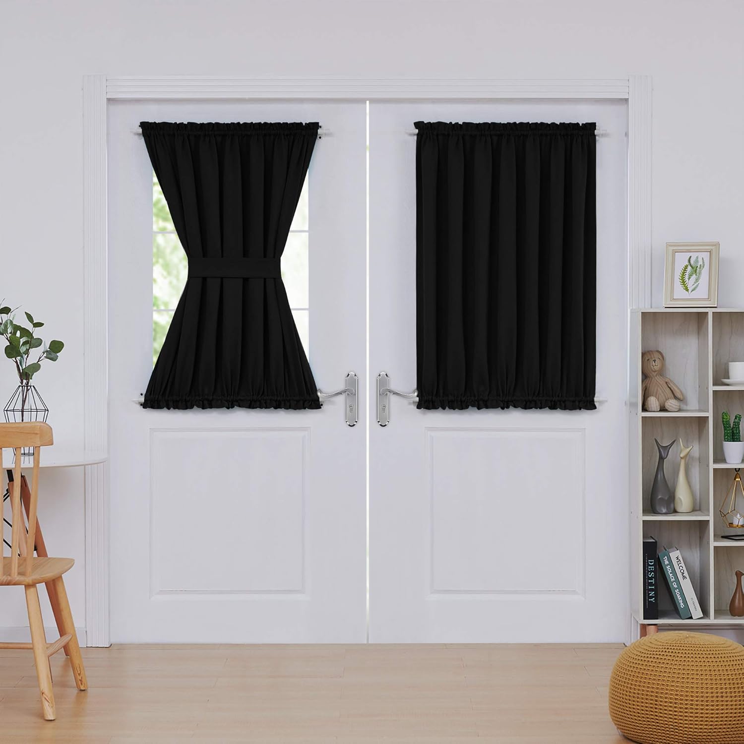 Deconovo Blackout French Door Rod Pocket Curtains For Bedroom Door Panel Curtain Length 54 Inch Width 40 Inch Black 2 Panels