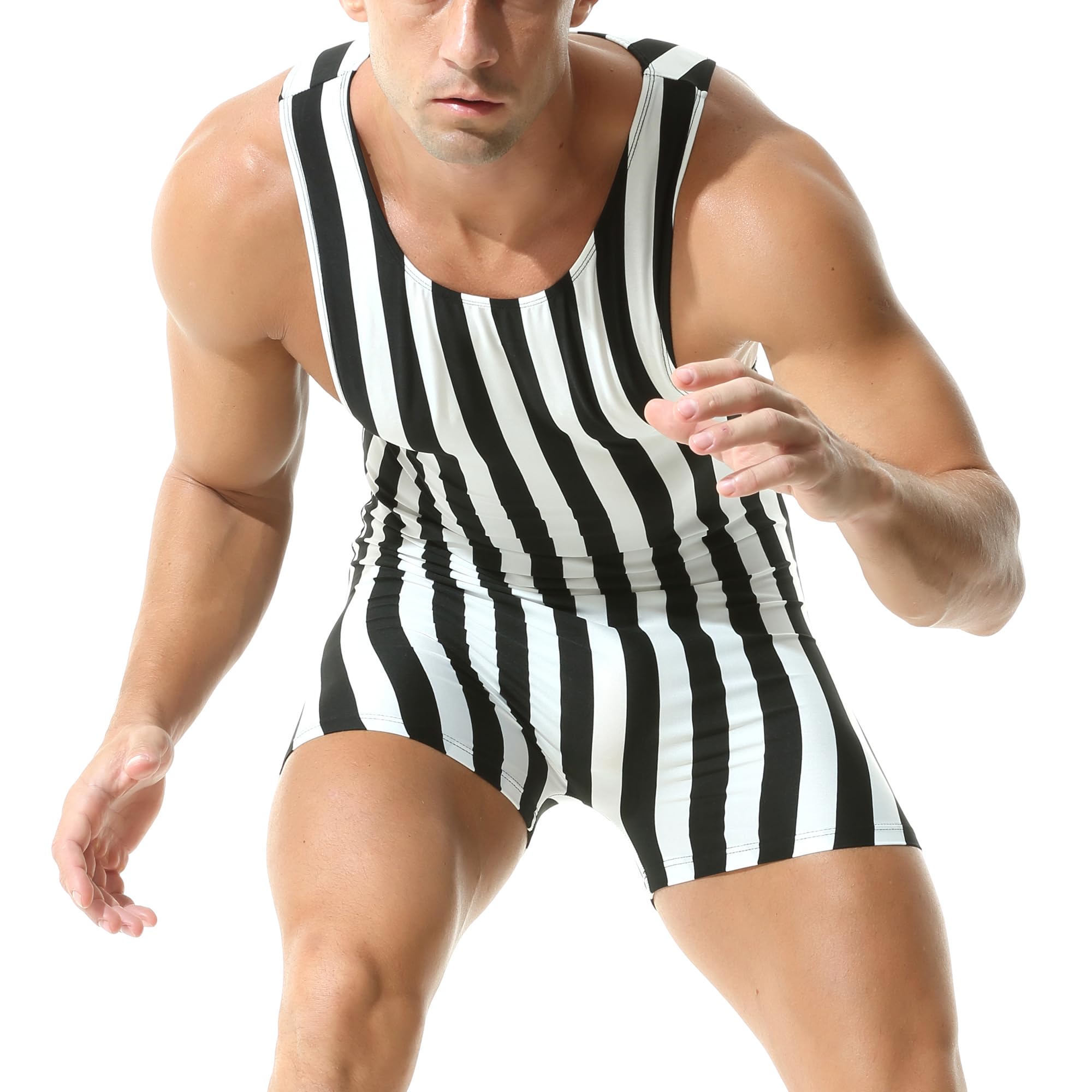 YOOBNG Mens Striped Wrestling Singlet Undershirt Athletic Supporters Bodysuit Boxer Shorts One-Piece Jumpsuit Activewear