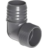 Spears 1413 Series PVC Tube Fitting, 90 Degree Elbow, Schedule 40, Gray, 1" Barbed x NPT Male