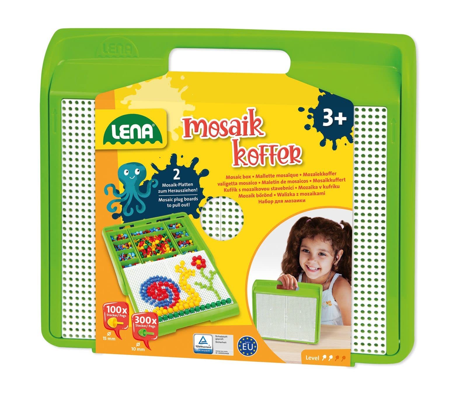 Lena 35615 Mosaic Plug-in Game, Medium, Blue, Yellow, Green, Red