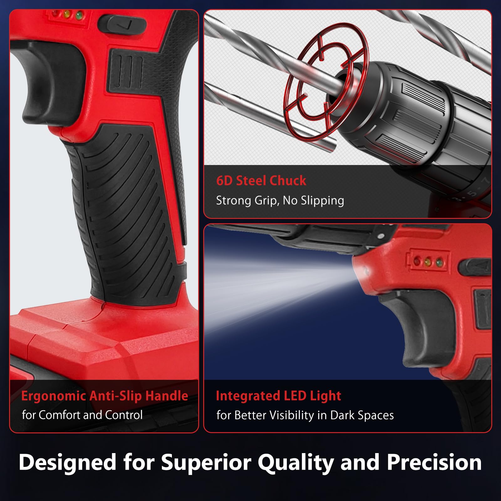 20V Power Drill Cordless, Cordless Drill with Battery and Charger with Torque 30N, Impact Function, 3/8-Inch Keyless Chuck for Screwdriving and Drilling (Battery×2)