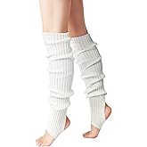 Clothirily Leg Warmers - Fashion Knit White Leg Warmers for Women 80s Sports Party Yoga Accessories