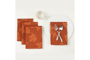 Benson Mills Harvest Legacy Damask Fabric Cloth Napkins for Fall, Harvest, and Thanksgiving Tablecloths (Rust/Burnt Orange, 18" X 18" Napkins Set of 4)