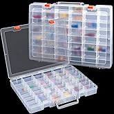 Juexica 2 Pcs Large 48 Grids Plastic Storage Bead Organizer Box, Tackle Box, Compartment Organizer Container with Adjustable Dividers for Jewelry Art Crafts Toys Screw Small Parts(Clear)